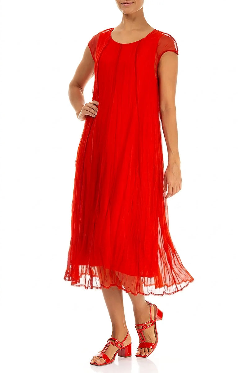 Flame Orange Crumpled Silk Chiffon Dress 5