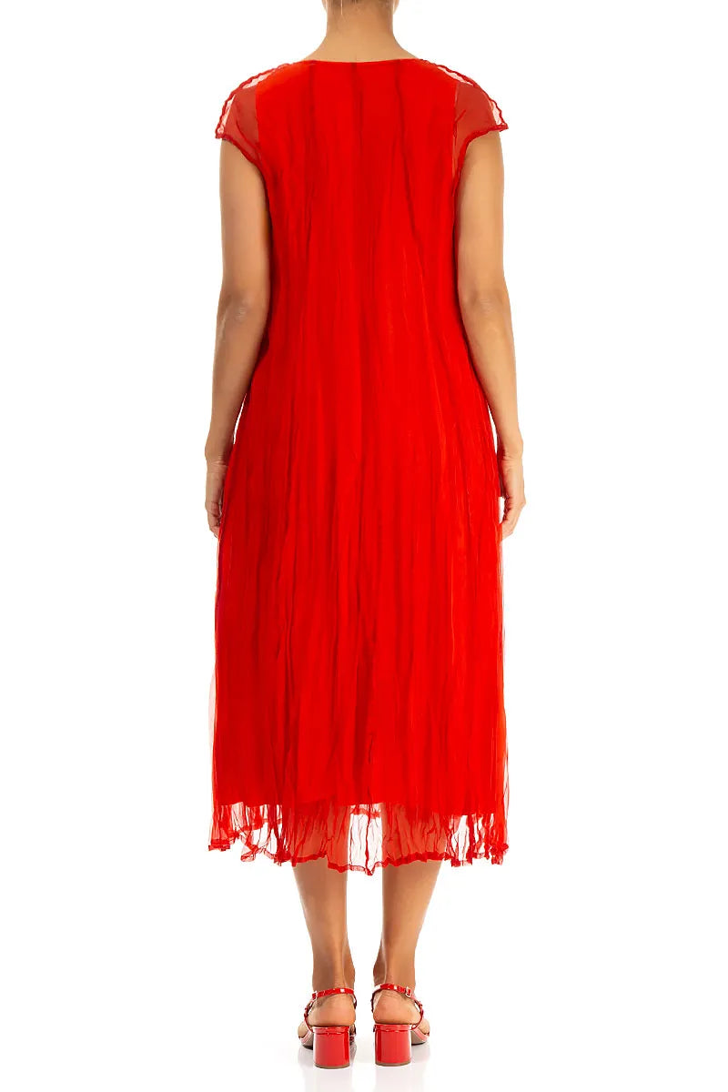Flame Orange Crumpled Silk Chiffon Dress 3