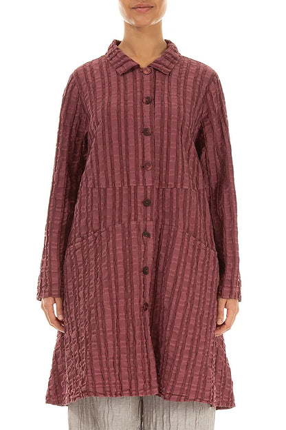 Flared Antique Ruby Checkered Linen Cotton Jacket 1
