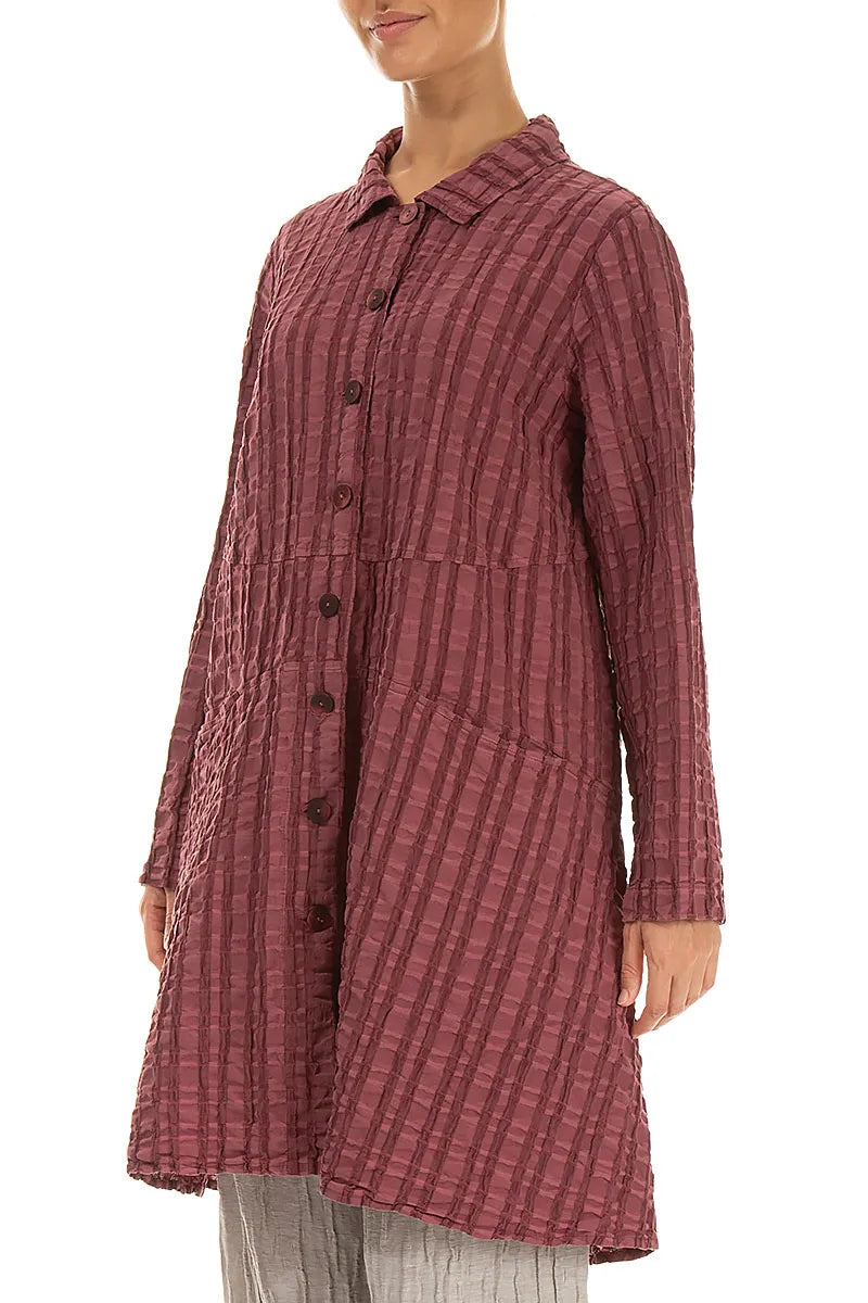 Flared Antique Ruby Checkered Linen Cotton Jacket 3