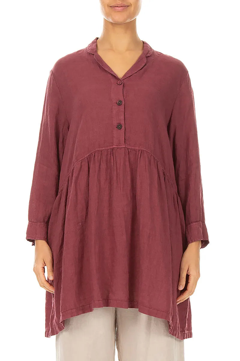 Flared Antique Ruby Linen Blouse 1
