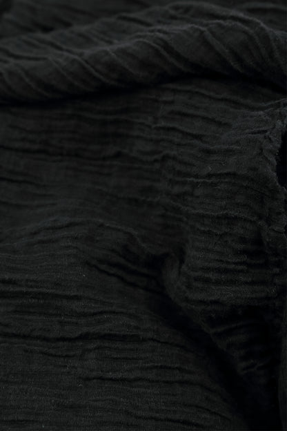 Flared Balloon Crinkled Black Silk Dress 5