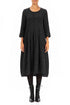 Flared Balloon Crinkled Black Silk Dress 1