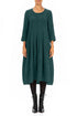 Flared Balloon Crinkled Deep Turquoise Silk Dress 1