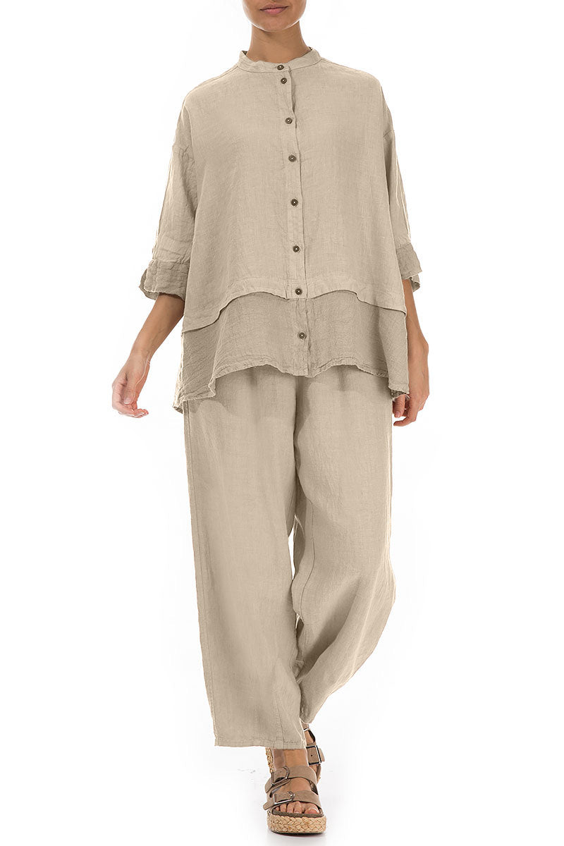 Flared Beige Linen Shirt 5