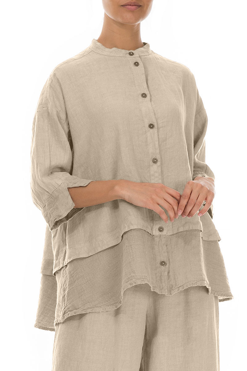 Flared Beige Linen Shirt 3