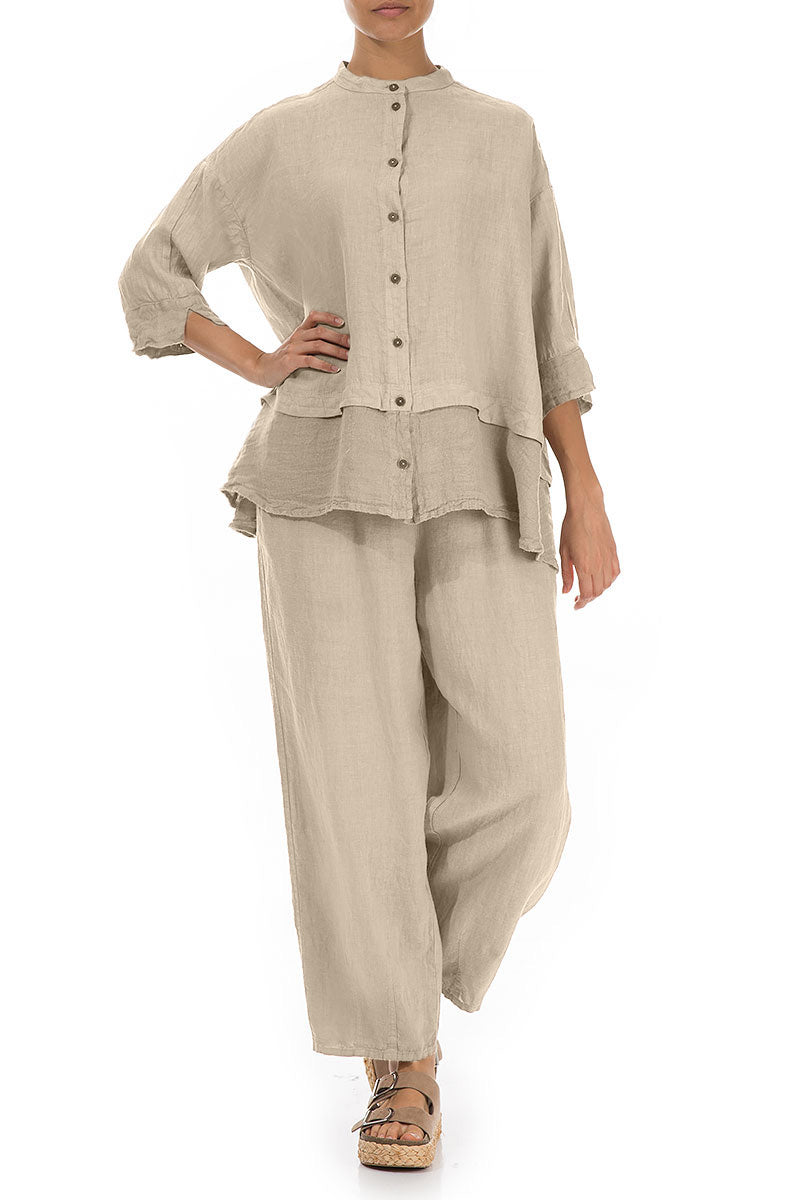 Flared Beige Linen Shirt 4