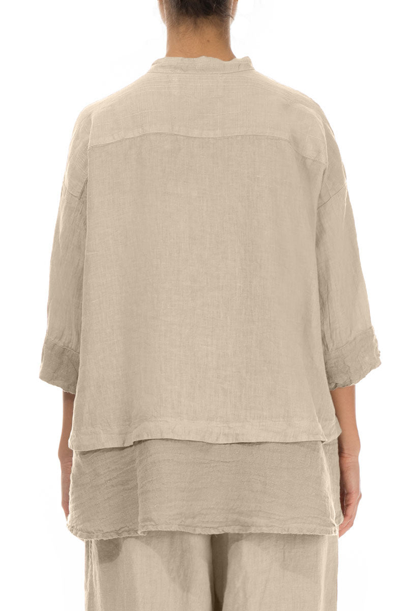 Flared Beige Linen Shirt 2