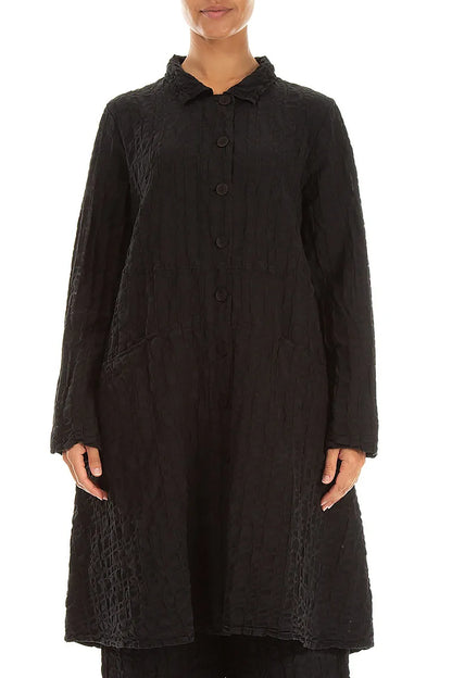 Flared Black Checkered Linen Cotton Jacket 1