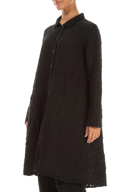 Flared Black Checkered Linen Cotton Jacket 3