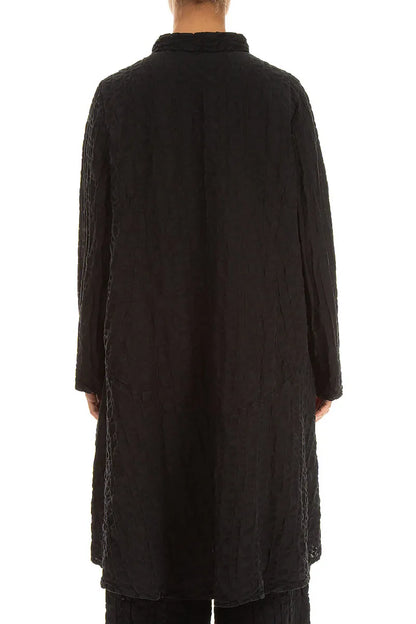 Flared Black Checkered Linen Cotton Jacket 2