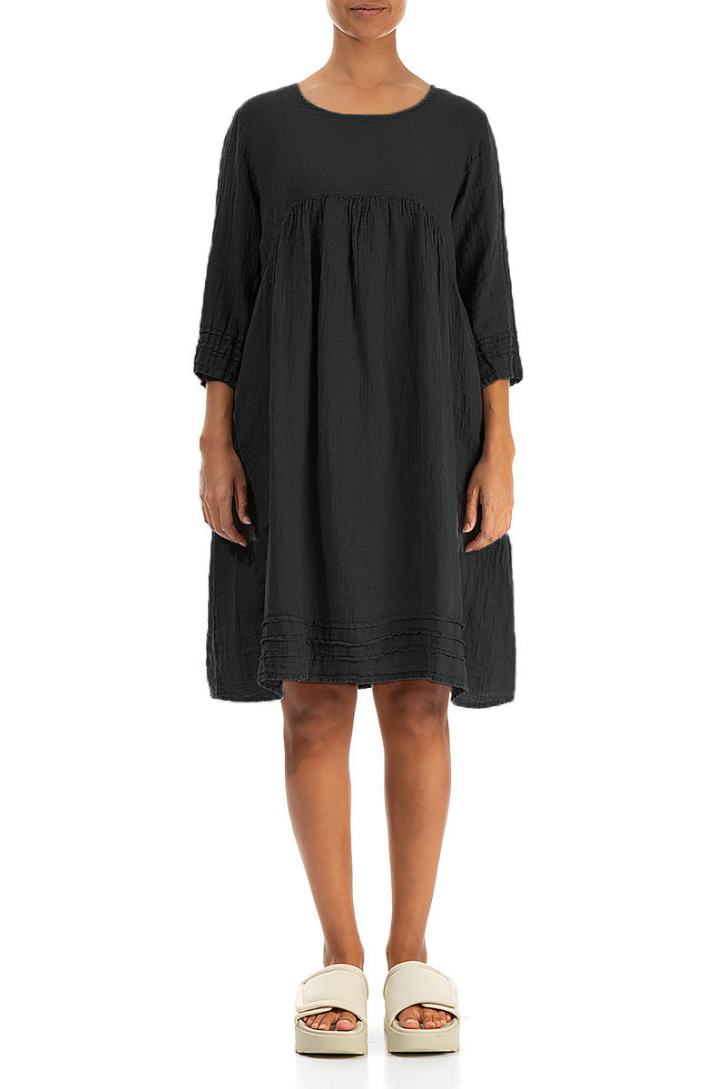 Flared Black Crêpe Linen Dress 1