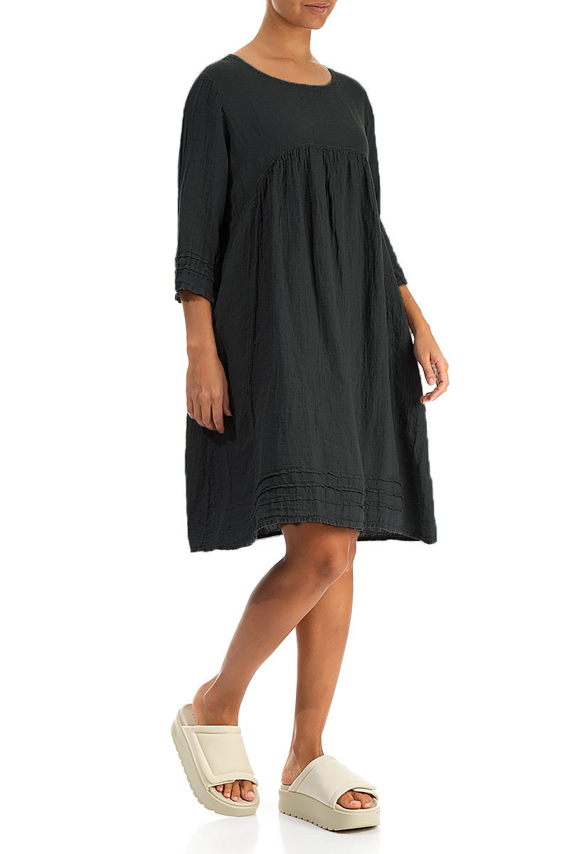 Flared Black Crêpe Linen Dress 3