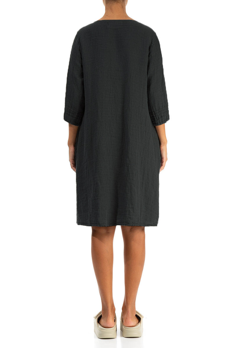 Flared Black Crêpe Linen Dress 2