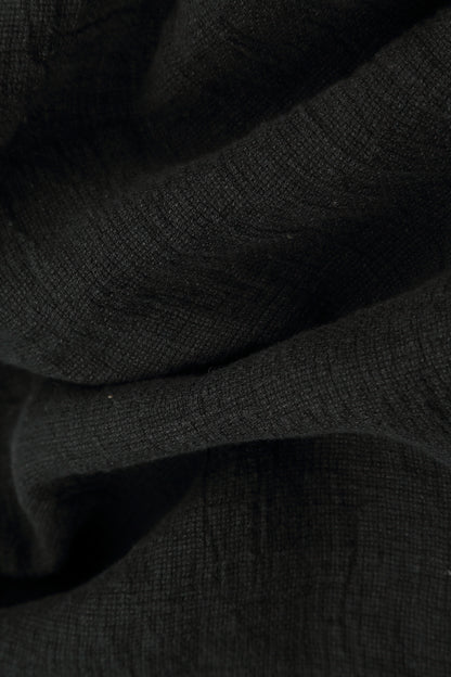 Flared Black Mélange Linen Midi Dress 5