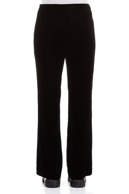 Flared Black Stretch Silk Velvet Trousers 2