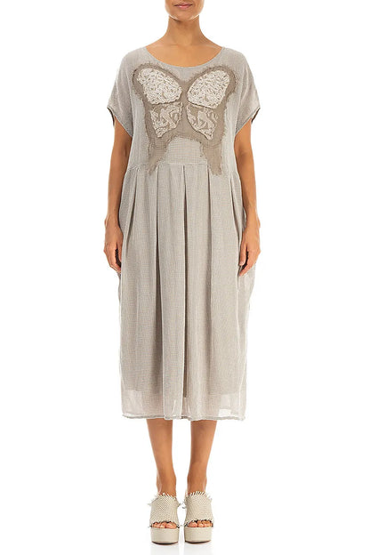 Flared Butterfly Beige Mesh Silk Dress 1