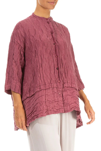 Flared Crinkled Antique Ruby Silk Linen Shirt 3