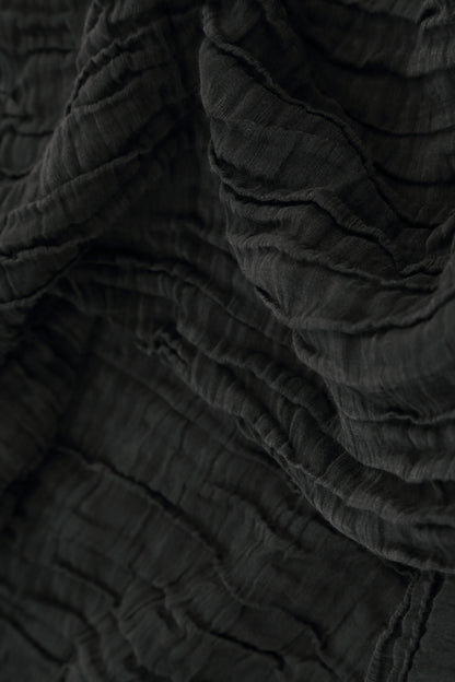 Flared Crinkled Black Silk Linen Shirt 5
