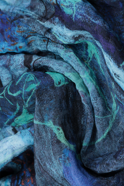 Flared Crinkled Blue Reverie Silk Linen Shirt 6