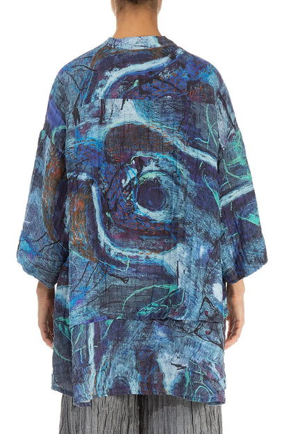 Flared Crinkled Blue Reverie Silk Linen Shirt 3