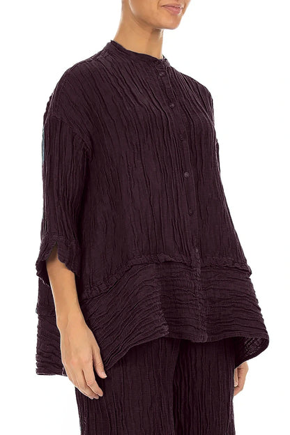 Flared Crinkled Deep Plum Silk Linen Shirt 3