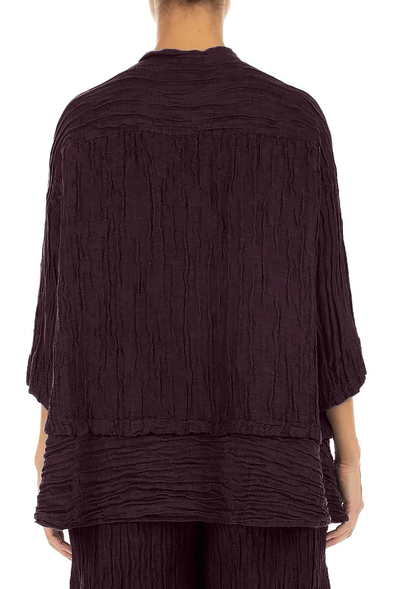 Flared Crinkled Deep Plum Silk Linen Shirt 2