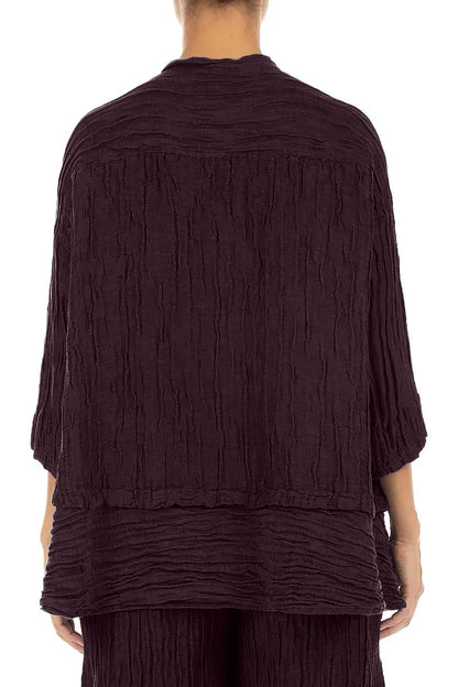 Flared Crinkled Deep Plum Silk Linen Shirt 2