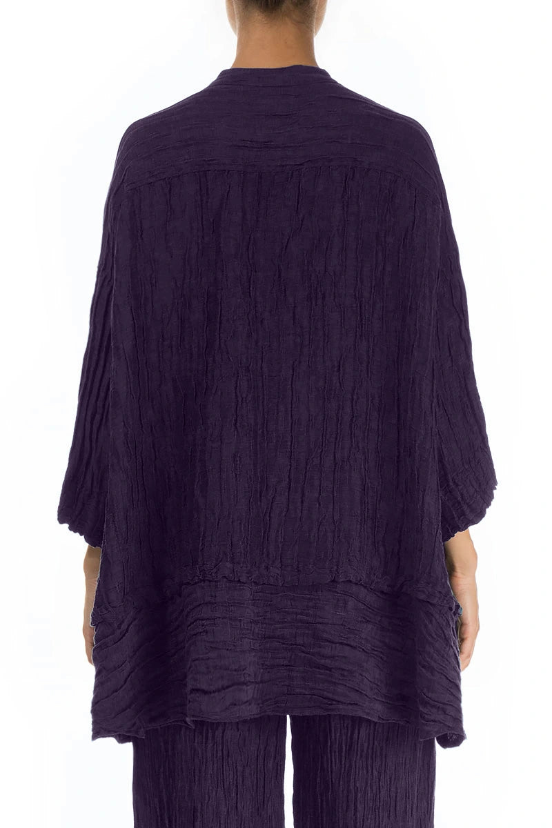 Flared Crinkled Royal Purple Silk Linen Shirt 2