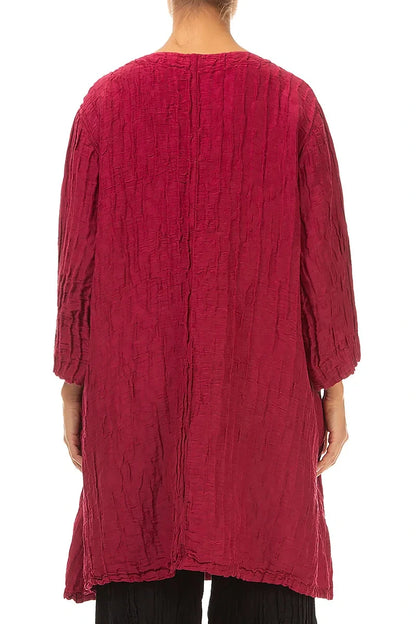 Tunique évasée en Soie et Lin Rouge rubis Froissé