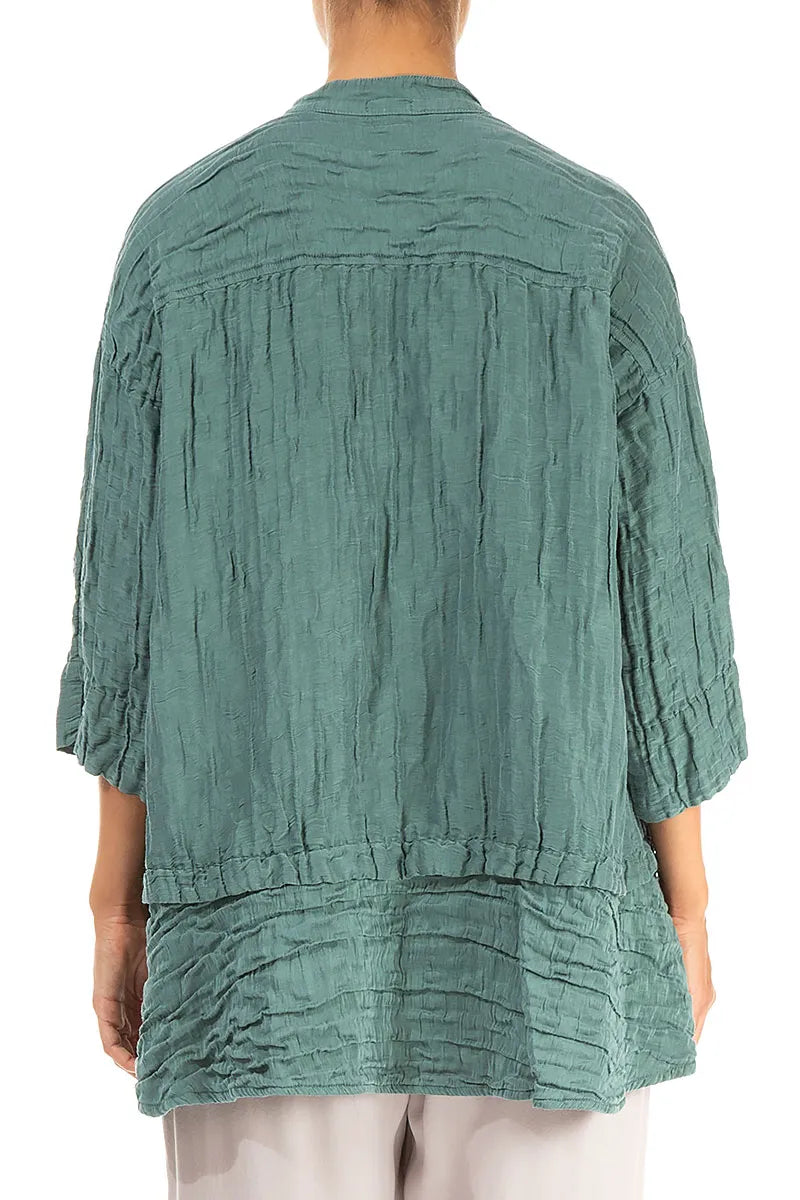 Flared Crinkled Sage Silk Linen Shirt 2