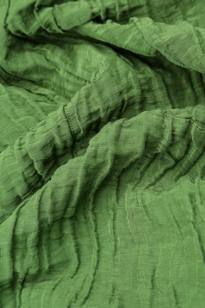 Flared Crinkled Shamrock Green Silk Linen Shirt