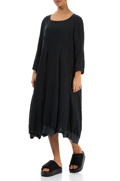 Flared Balloon Graphite Crêpe Linen Dress 3