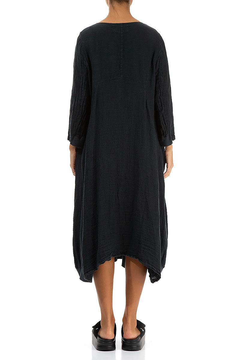 Flared Balloon Graphite Crêpe Linen Dress 2