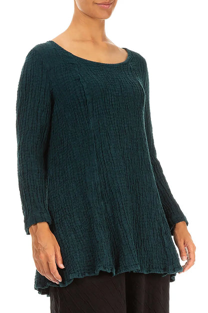 Flared Peacock Textured Linen Tunic 3