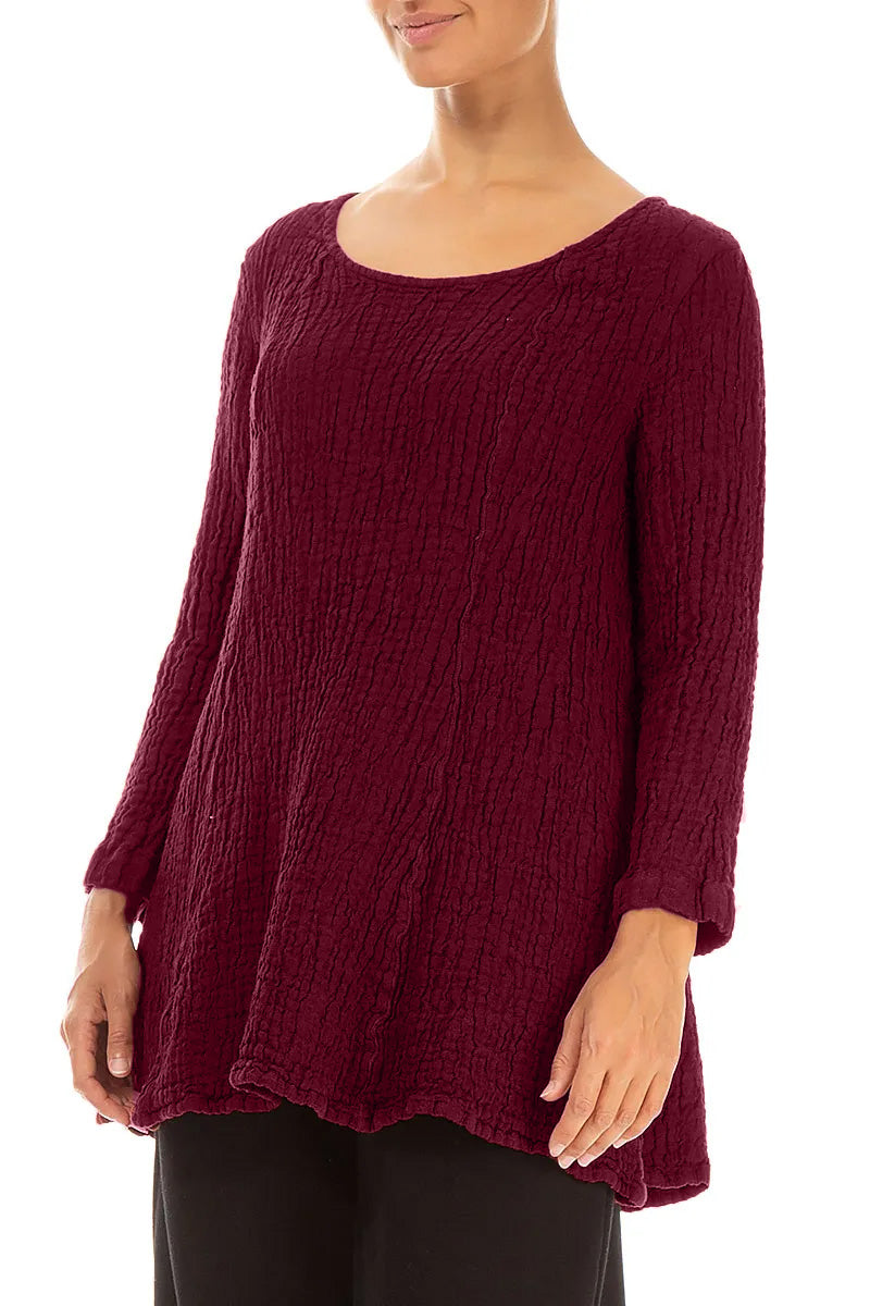 Flared Ruby Textured Linen Tunic