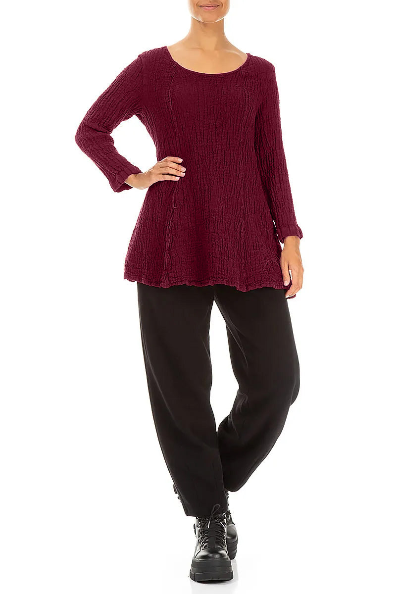 Flared Ruby Textured Linen Tunic