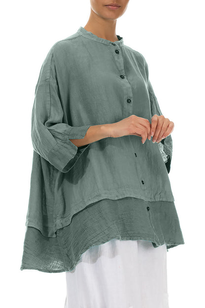 Flared Sage Linen Shirt 3