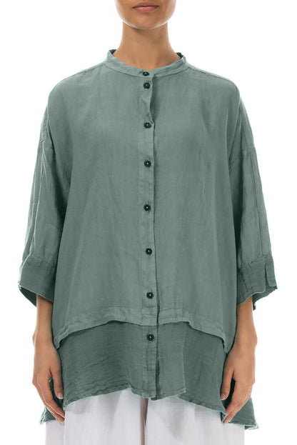 Flared Sage Linen Shirt 1