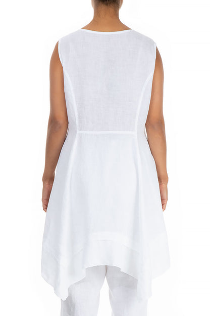Flared Sleeveless White Gauze Linen Tunic 2