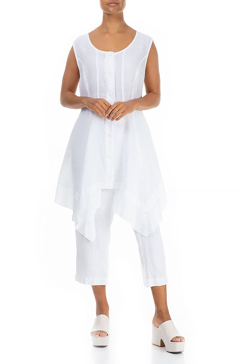 Flared Sleeveless White Gauze Linen Tunic 4