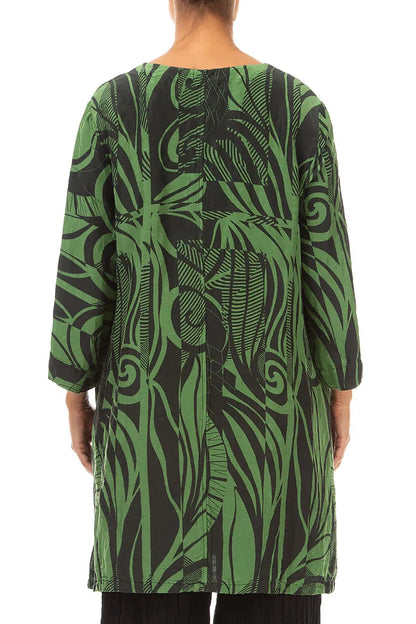 Flared Textured Shamrock Green Orbit Silk Linen Tunic