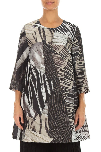 Flared Textured Wild Ink Silk Linen Tunic