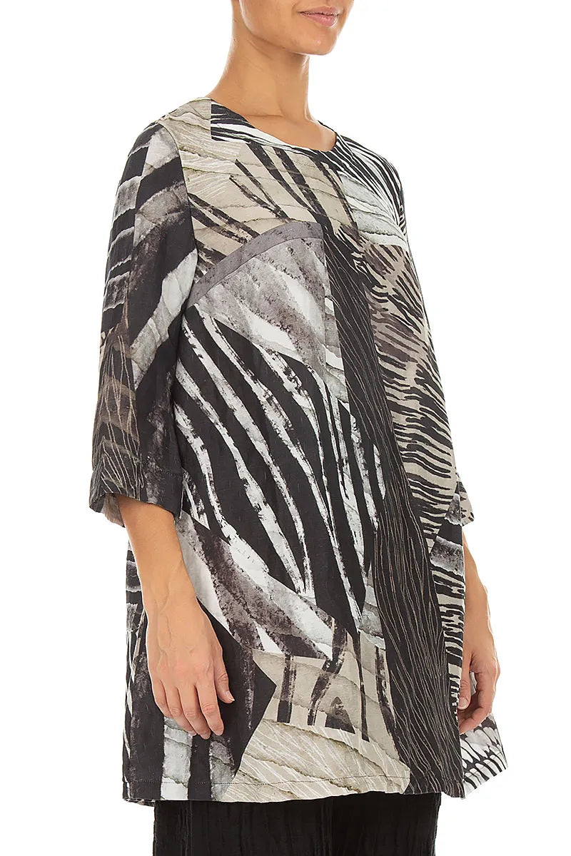 Flared Textured Wild Ink Silk Linen Tunic