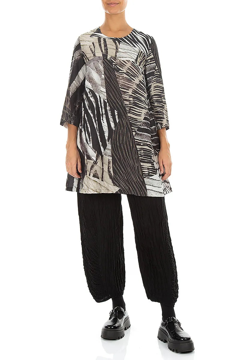 Flared Textured Wild Ink Silk Linen Tunic