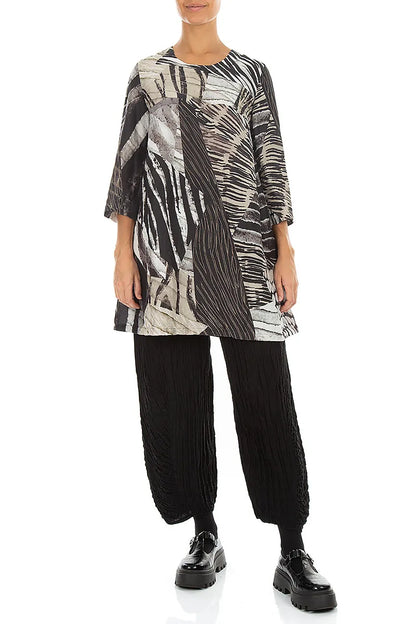 Flared Textured Wild Ink Silk Linen Tunic
