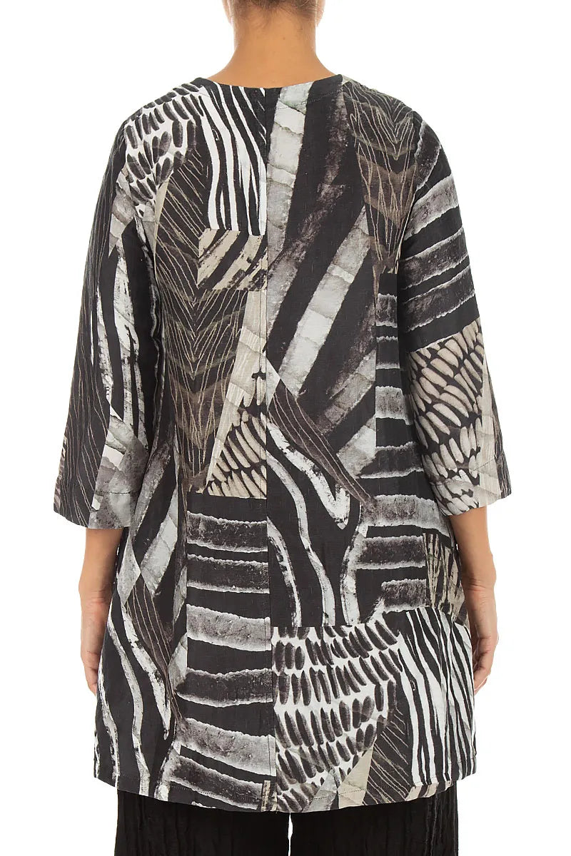 Flared Textured Wild Ink Silk Linen Tunic
