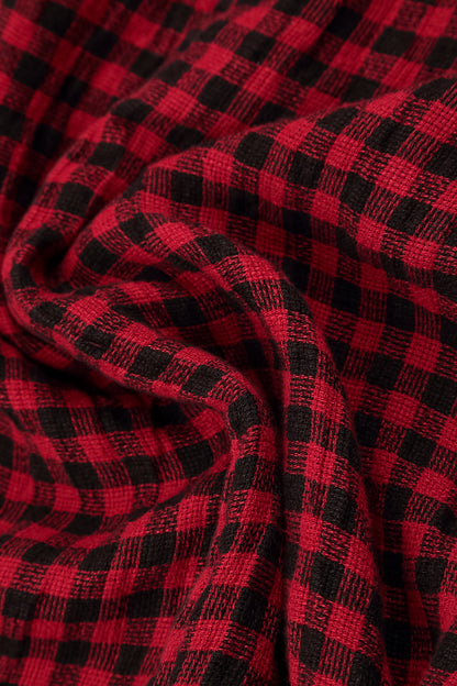 Floaty Red Check Linen Midi Dress 6
