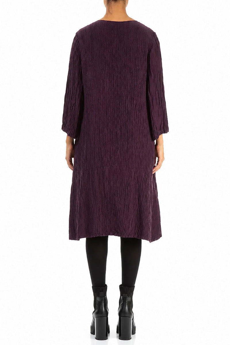Floaty Deep Plum Crinkled Silk Linen Dress 2