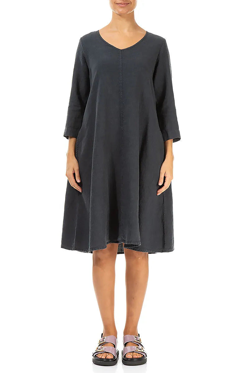Floaty Graphite Linen Dress 1